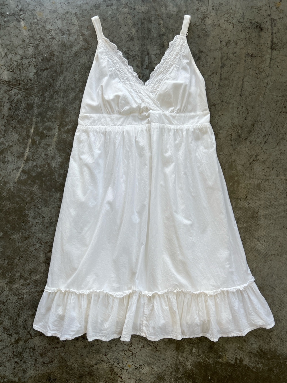Vintage Faded Glory White Dress Cotton Eyelet Lace Smocked Sundress Womens Small